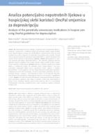 Analiza potencijalno nepotrebnih lijekova u hospicijskoj skrbi koristeći OncPal smjernice za depreskripciju