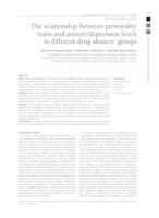 The relationship between personality 
 traits and anxiety/depression levels
 in different drug abusers’ groups