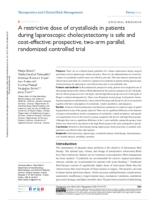 prikaz prve stranice dokumenta A  restrictive dose of crystalloids in patients during laparoscopic cholecystectomy is safe and cost-effective: prospective, two-arm parallel, randomized controlled trial