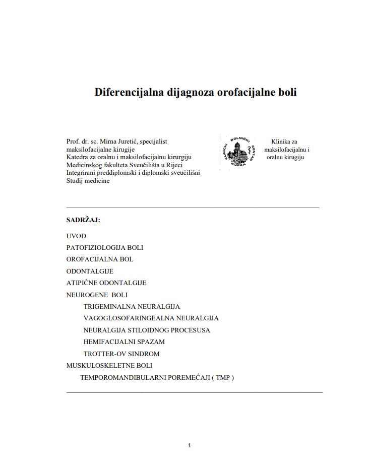 prikaz prve stranice dokumenta Diferencijalna dijagnoza orofacijalne boli