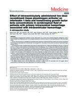 prikaz prve stranice dokumenta Effect of intraventricularly administered low-dose recombinant tissue plasminogen activator on interleukin 1-beta and transforming growth factor beta concentrations in cerebrospinal fluid of patients with primary intracerebral hemorrhage associated with i