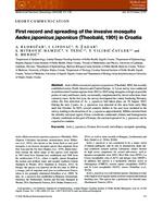 prikaz prve stranice dokumenta First record and spreading of the invasive mosquito Aedes japonicus japonicus (Theobald, 1901) in Croatia