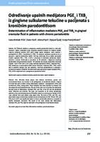 prikaz prve stranice dokumenta Određivanje upalnih medijatora PGE2 i TXB2 iz gingivne sulkularne tekućine u pacijenata s kroničnim parodontitisom