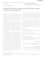 prikaz prve stranice dokumenta Parenteral iron therapy in children with iron deficiency anemia: A single‐institution experience