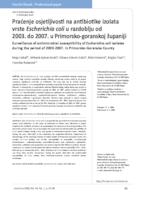 prikaz prve stranice dokumenta Praćenje osjetljivosti na antibiotike izolata vrste Escherichia coli u razdoblju od 2003. do 2007. u Primorsko-goranskoj županiji