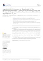 prikaz prve stranice dokumenta Reply to Saleh, C. Comment on “Bažadona et al. The Interconnection between Carotid Intima–Media Thickness and Obesity: Anthropometric, Clinical and Biochemical Correlations. Medicina 2023, 59, 1512”